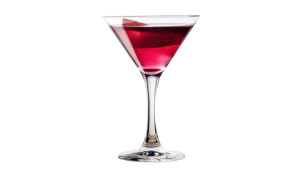 Cosmopolitan cocktail with strawberry garnish on transparent background