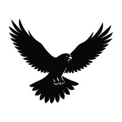 Goshawk Flying with Powerful Fully Extended Wings Silhouette