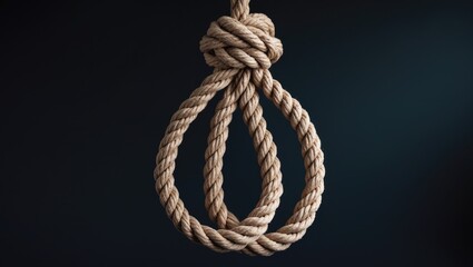 Creative social concept image of a rope noose with a hangman's knot suspended against a backdrop.