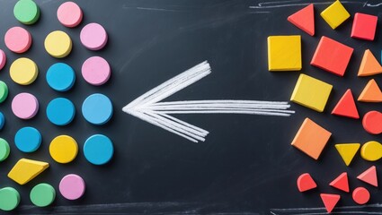 drawing geometry to categorize on a chalkboard, categorizing geometry idea using vibrant chalk