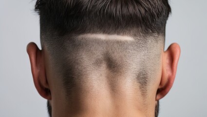 Obraz premium Back view of a man's head showing hair loss against a white background.
