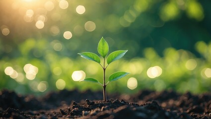 Small trees with green leaves thriving in sunlight represent the concept of agriculture and sustainable plant growth.