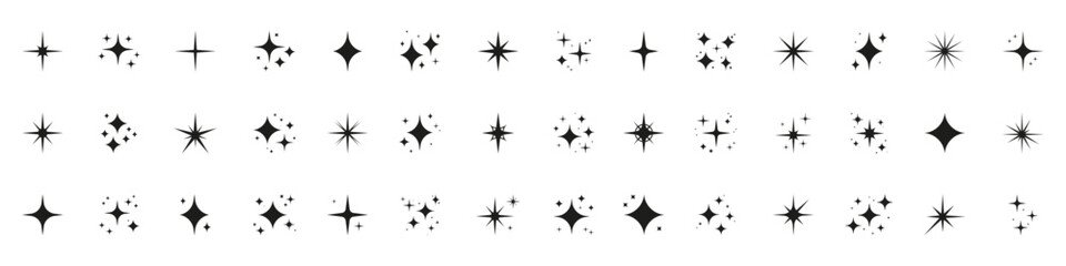 Starburst Shapes Design Elements Solid Icon Set. Decorative Starlight And Sparkle Silhouette Symbol Collection. Isolated Vector Illustration