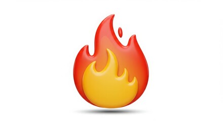 Fiery 3D flame graphic, red and yellow.