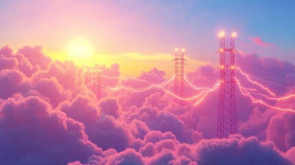 Fototapeta premium Pink Clouds Sunset Power Towers