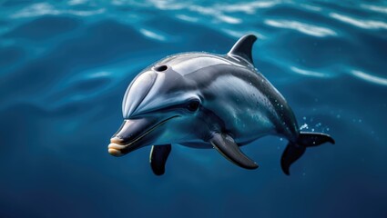 Obraz premium Adorable dolphin swimming in blue water.