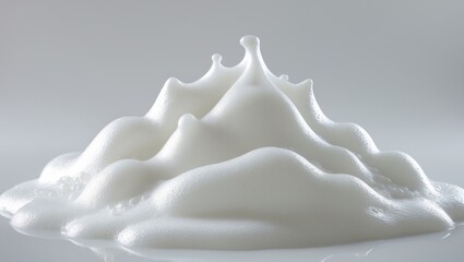 White liquid foam from soap or shampoo isolated with a clipping path on a background. Collection of detergent bubbles, white foam bubbles.