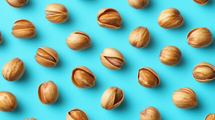 Pistachios pattern on a turquoise background