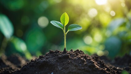 Fototapeta premium small plant developing in sunlight. agriculture concept