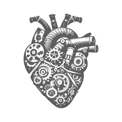 Mechanical Heart - Steampunk Gear Engine Illustration