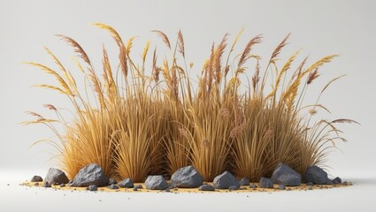 desert scene cutout featuring dry plants and rocks isolated on a backdrop banner, 3D illustration