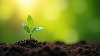 Obraz premium Small, delicate trees are naturally growing in sunlight, illustrating the concept of agriculture and sustainable plant growth.