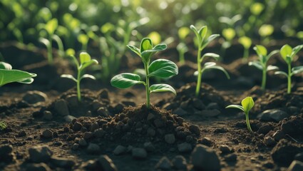 growth of a plant from seed to tree. In soil, sprouts emerge. Icon symbolizing the sprouting of a sapling planting in the ground cycle of agriculture for a farm. Plant growth phases and timetable p...