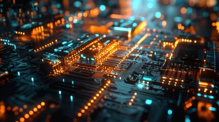 Obraz premium Abstract Circuit Board: A Glowing Symphony of Technology