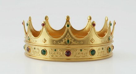 A regal gold crown adorned with vibrant gemstones.