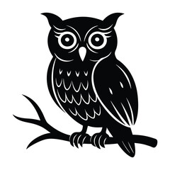 Owl Perched on a Branch with Head Slightly Tilted Silhouette
