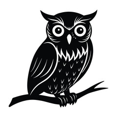 Owl on a Branch with Slightly Tilted Head Silhouette