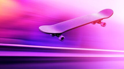 A vibrant skateboard soaring through a colorful gradient background, symbolizing freedom and movement