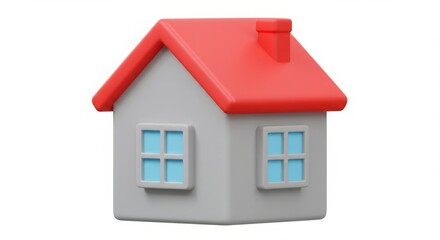 Fototapeta premium Adorable cartoon house with red roof and blue windows.