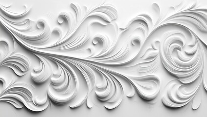 A 3D-rendered abstract wallpaper background featuring intricate white wavy lines, creating a fluid, undulating texture. Minimalist and modern design with soft curves, light shadows