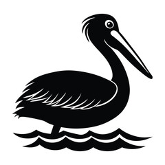 Pelican Floating on Water with Open Beak Silhouette