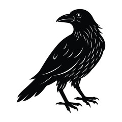 Raven Standing with a Slightly Open Beak Silhouette