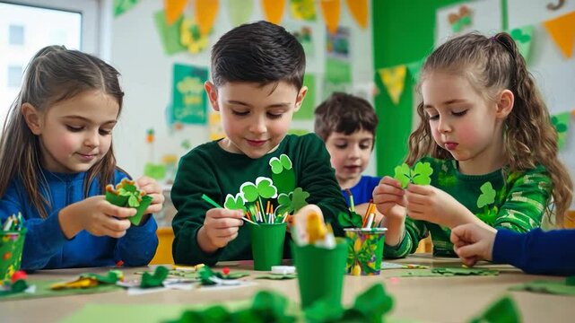 Preschoolers Celebrating St. Patrick's Day with Crafts