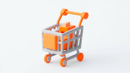 Mini shopping cart with orange blocks inside.  Modern and minimal.
