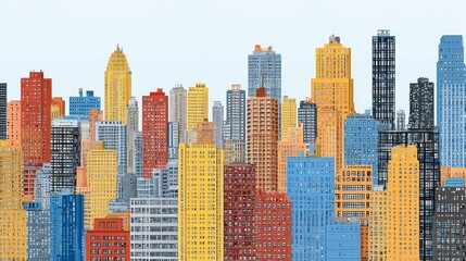 Obraz premium Colorful cityscape skyline, urban buildings, day view, city horizon