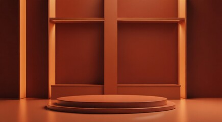 Fototapeta premium Empty Brown Product Display Podium with Shelf Background