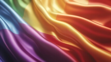 Close-up of satin texture rainbow flag symbolizing 