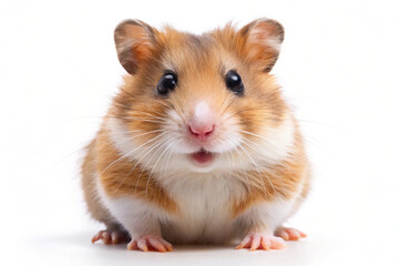 Smiling Hamster: An adorable hamster gazes directly at the camera, its fluffy fur and tiny features capturing pure joy. Capturing the cute nature of small pets.
