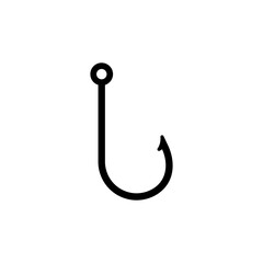 Black metal fishing hook with sharp point, used for catching fish in freshwater and saltwater.
