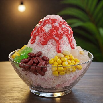 Ais Kacang (ABC), a colorful Malaysian dessert made of shaved ice, beans and colored jelly