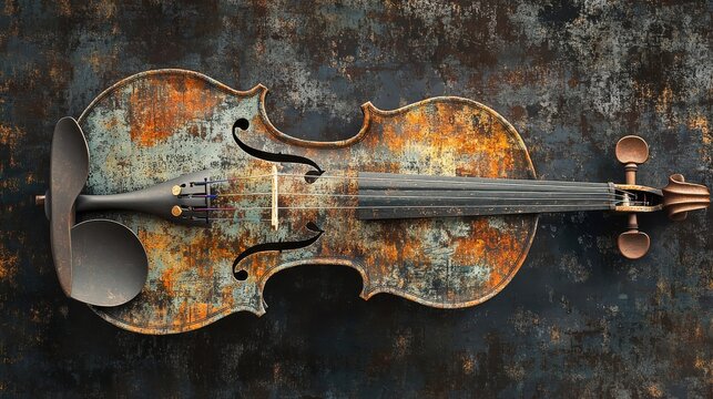 An old weathered violin resting on a textured background surface