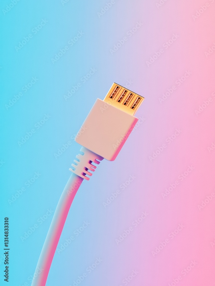 Leinwandbilder Network cable connecting devices with internet icon against a soft gradient backdrop offering space for text and a harmonious design layout