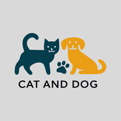 Cat and dog logo design for pet rescue, clinic, and animal lovers. Adorable vector illustration for pet-related businesses.  
