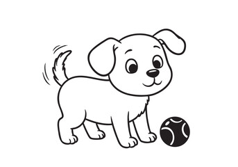 Fototapeta premium Playful Puppy with a Ball – Adorable Sketch