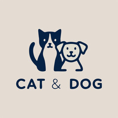 Modern cat and dog logo for pet rescue, clinic, and adoption services. Minimalist vector illustration for branding and merchandise.  
