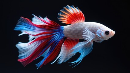 Fototapeta premium Siamese Fighting fish, colorful betta, Fish set against a black background. The movement of the fish shifting its head in different directions while swimming. Stunning colors.