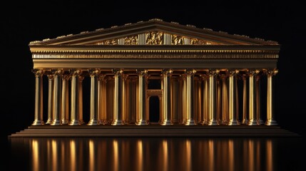 Obraz premium A golden classical building with many columns under a dark background