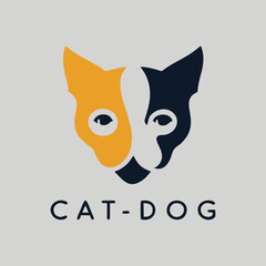 Adorable cat and dog logo illustration for pet adoption centers and rescue organizations. Simple and heartwarming vector design.  
