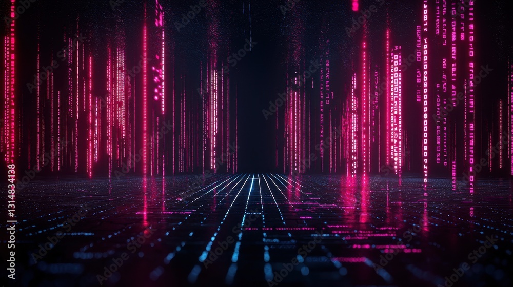 Poster digital binary code falling like a futuristic rain