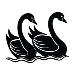 Swans Swimming Gracefully with Curved Necks Silhouette