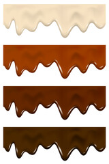 Dripping melted dark, milk, white chocolate texture.