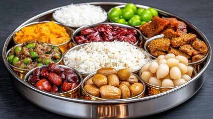 Colorful Indian Food Platter with Assorted Dishes