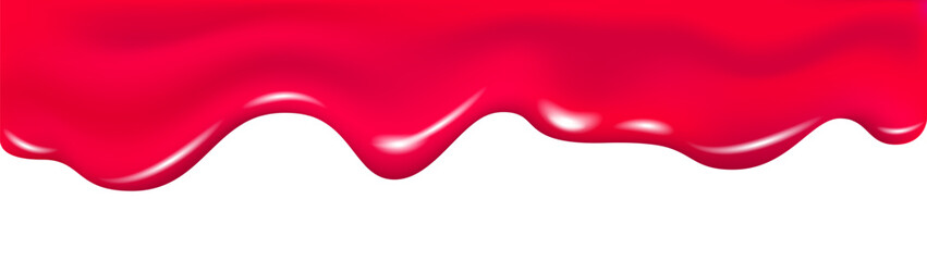 Strawberry, cherry dripping sweet jam red background.