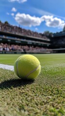 Tennis Ball on Grass Court with Spectators