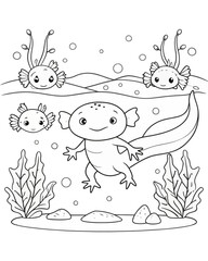Axolotl coloring book far kids pages
