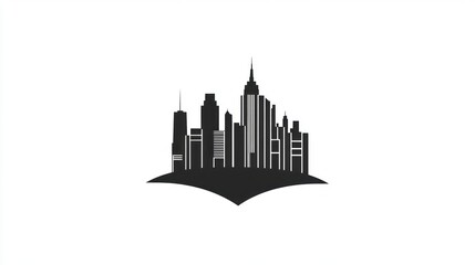 Fototapeta premium Simple black and grey city skyline illustration on white background.